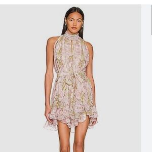 Hemant and Nandita Floral Mini Dress in Pink and Lime (Revolve)